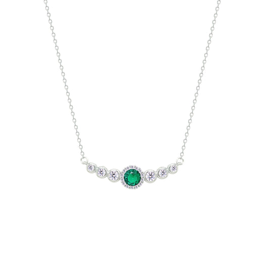 Asfour Crystal Chain Necklace With Emerald Round Design In 925 Sterling Silver-NM0098-WG