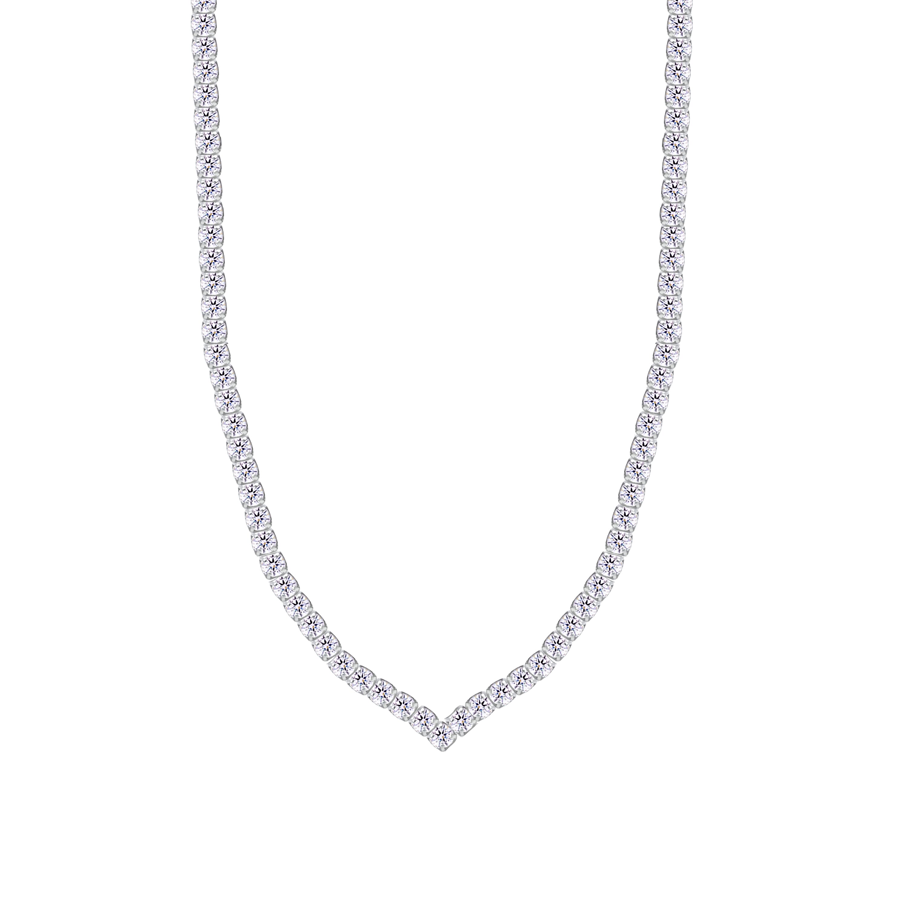 Asfour Crystal Tennis Necklace Inlaid With Round Zircon In 925 Sterling Silver-NM0099