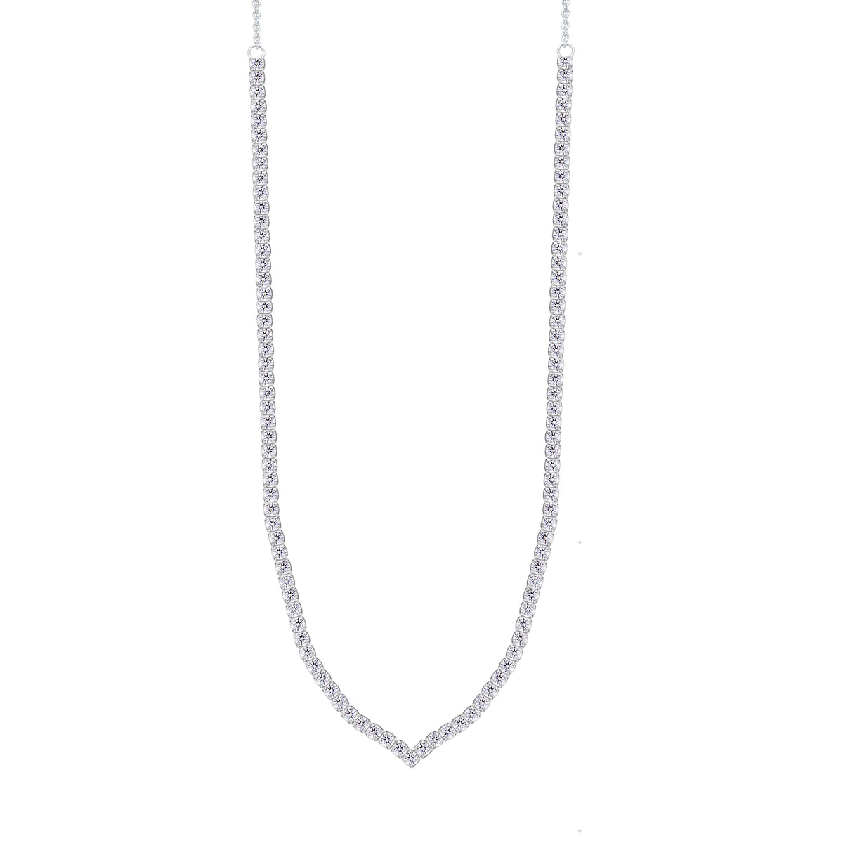 Asfour Crystal Chain Tennis Necklace Inlaid With Round Zircon In 925 Sterling Silver-NM0100