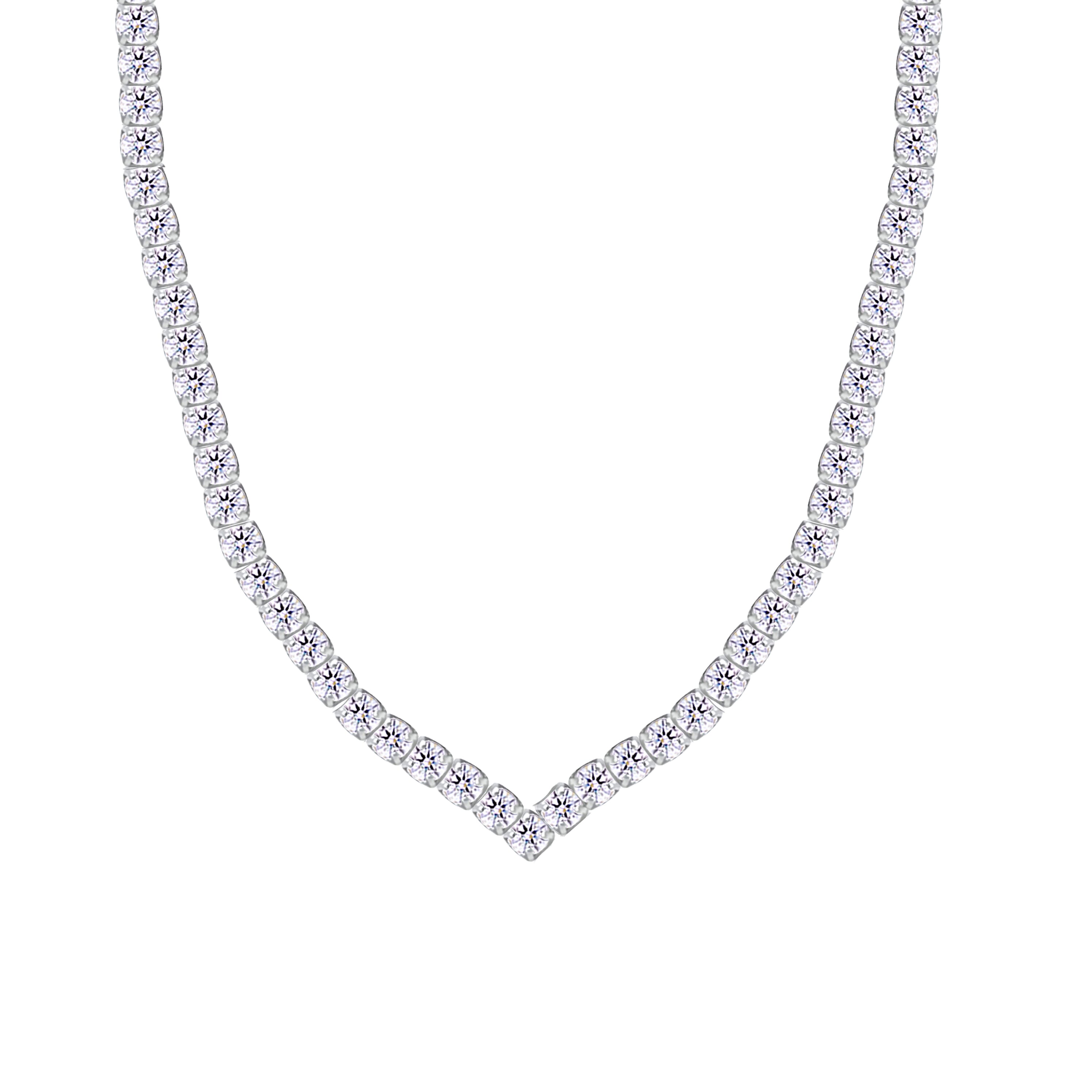 Asfour Crystal Chain Tennis Necklace Inlaid With Round Zircon In 925 Sterling Silver-NM0100