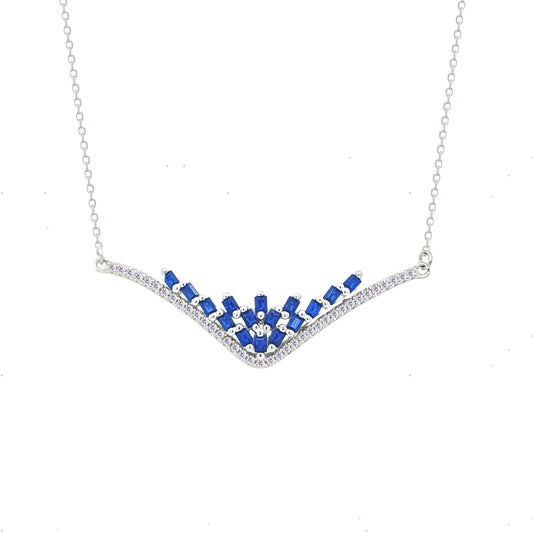 Asfour Crystal Chain Necklace With Blue Deer Antlers Design In 925 Sterling Silver-NM0101-B