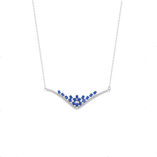 Asfour Crystal Chain Necklace With Blue Deer Antlers Design In 925 Sterling Silver-NM0101-B