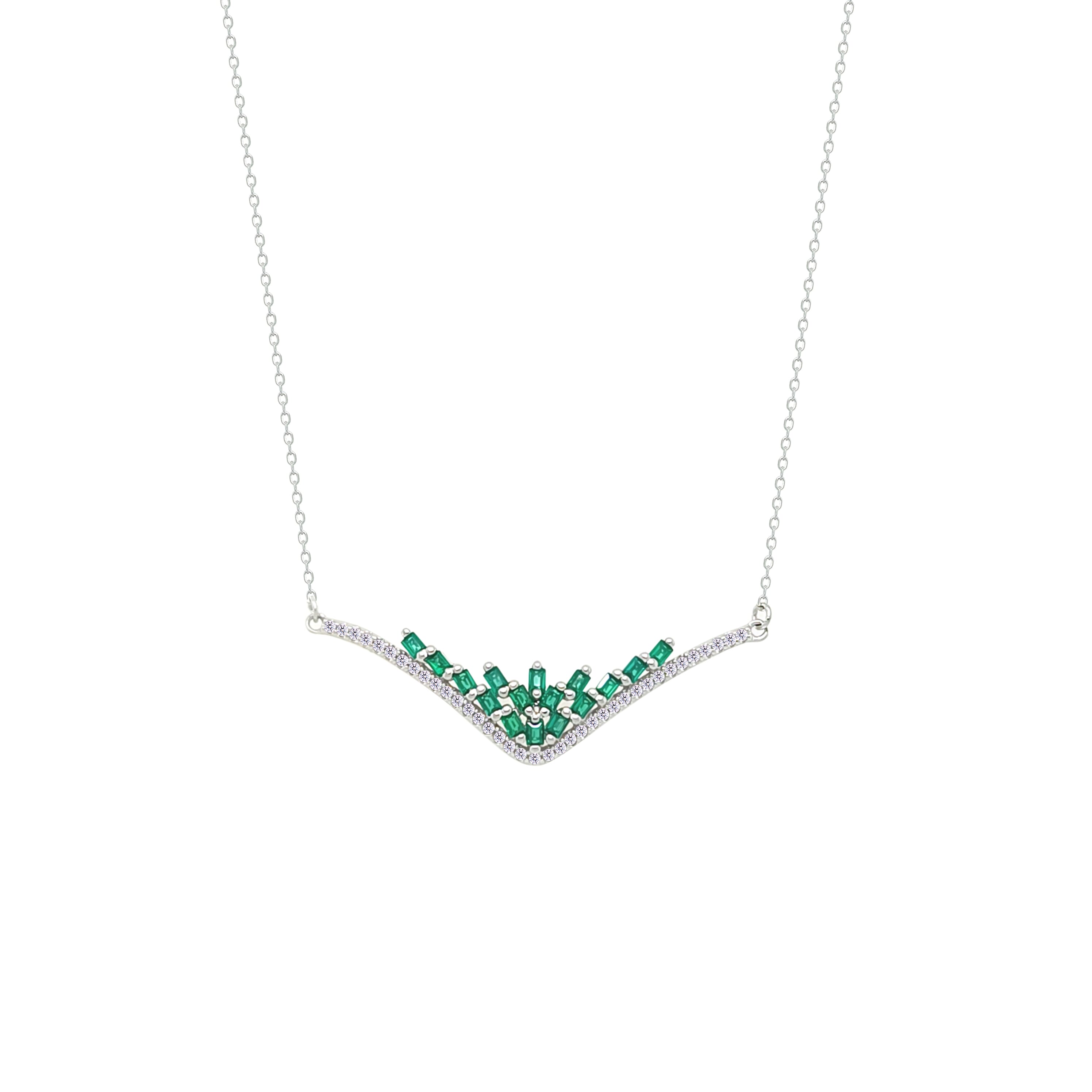 Asfour Crystal Chain Necklace With Emerald Deer Antlers Design In 925 Sterling Silver-NM0101-G