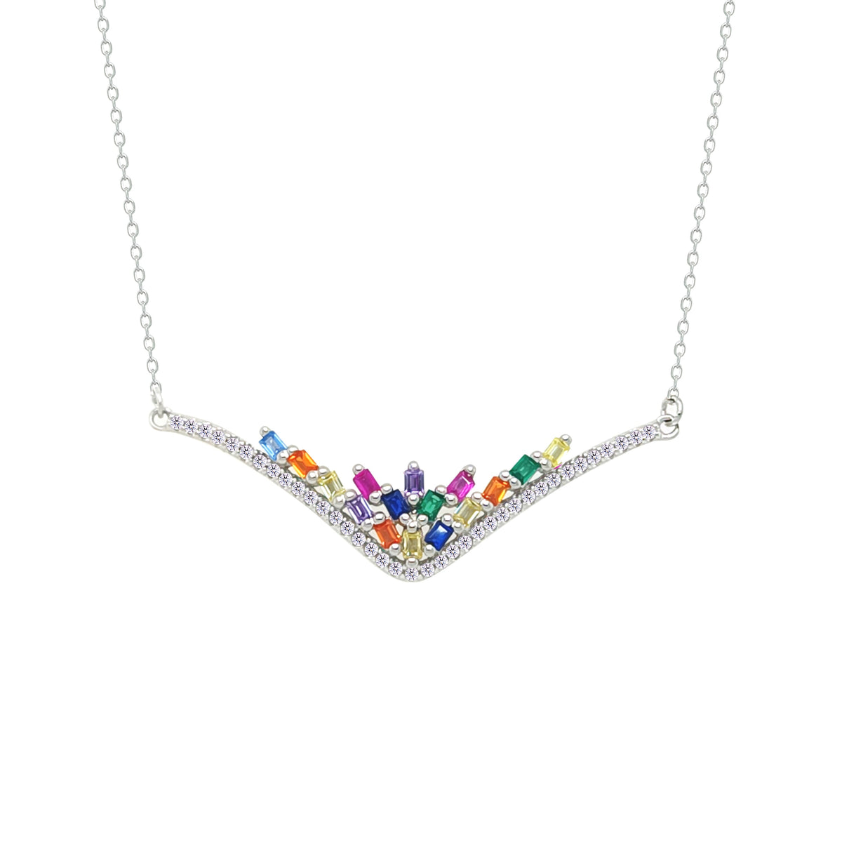 Asfour Crystal Chain Necklace With Multi Color Deer Antlers Design In 925 Sterling Silver-NM0101-K