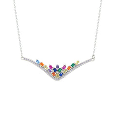 Asfour Crystal Chain Necklace With Multi Color Deer Antlers Design In 925 Sterling Silver-NM0101-K