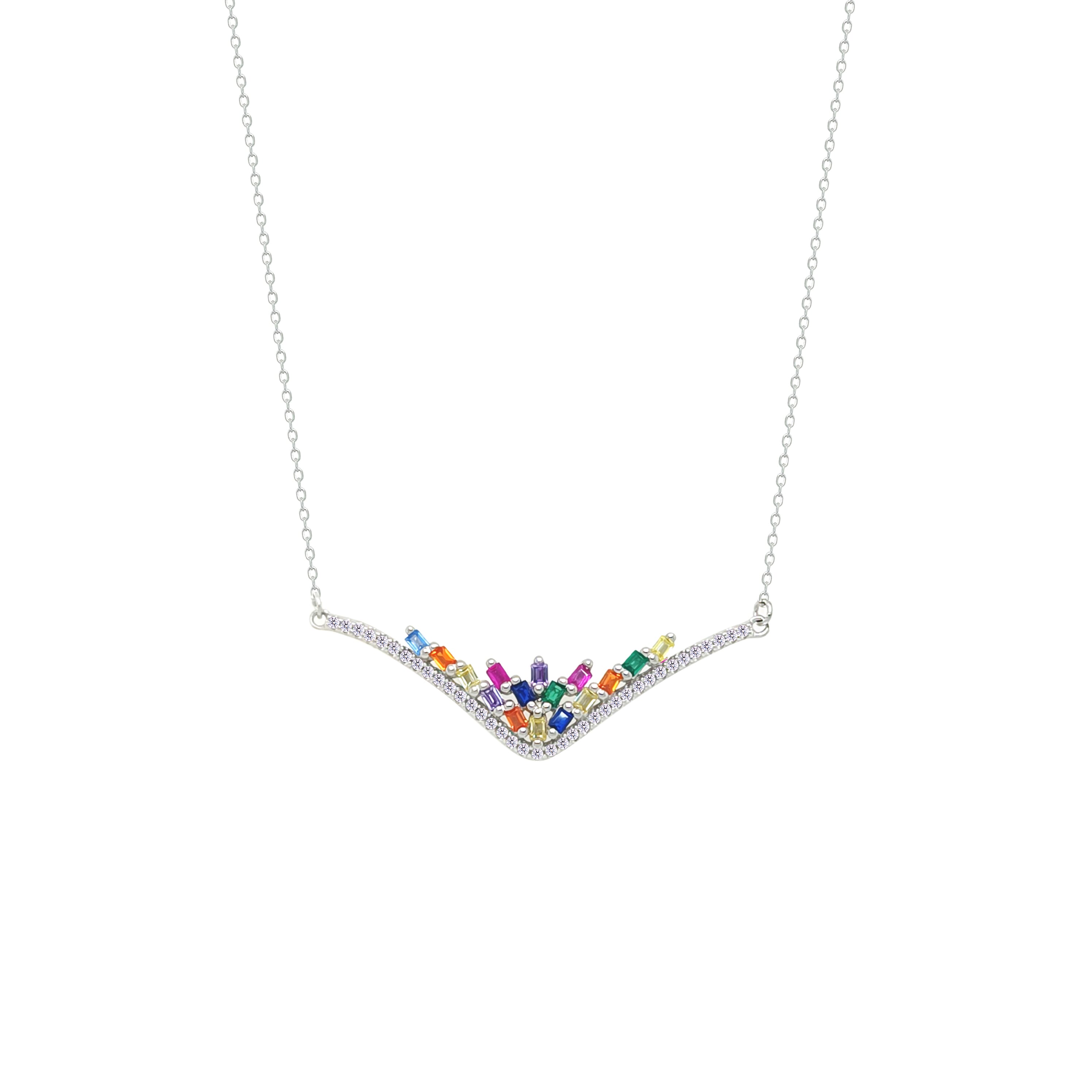 Asfour Crystal Chain Necklace With Multi Color Deer Antlers Design In 925 Sterling Silver-NM0101-K