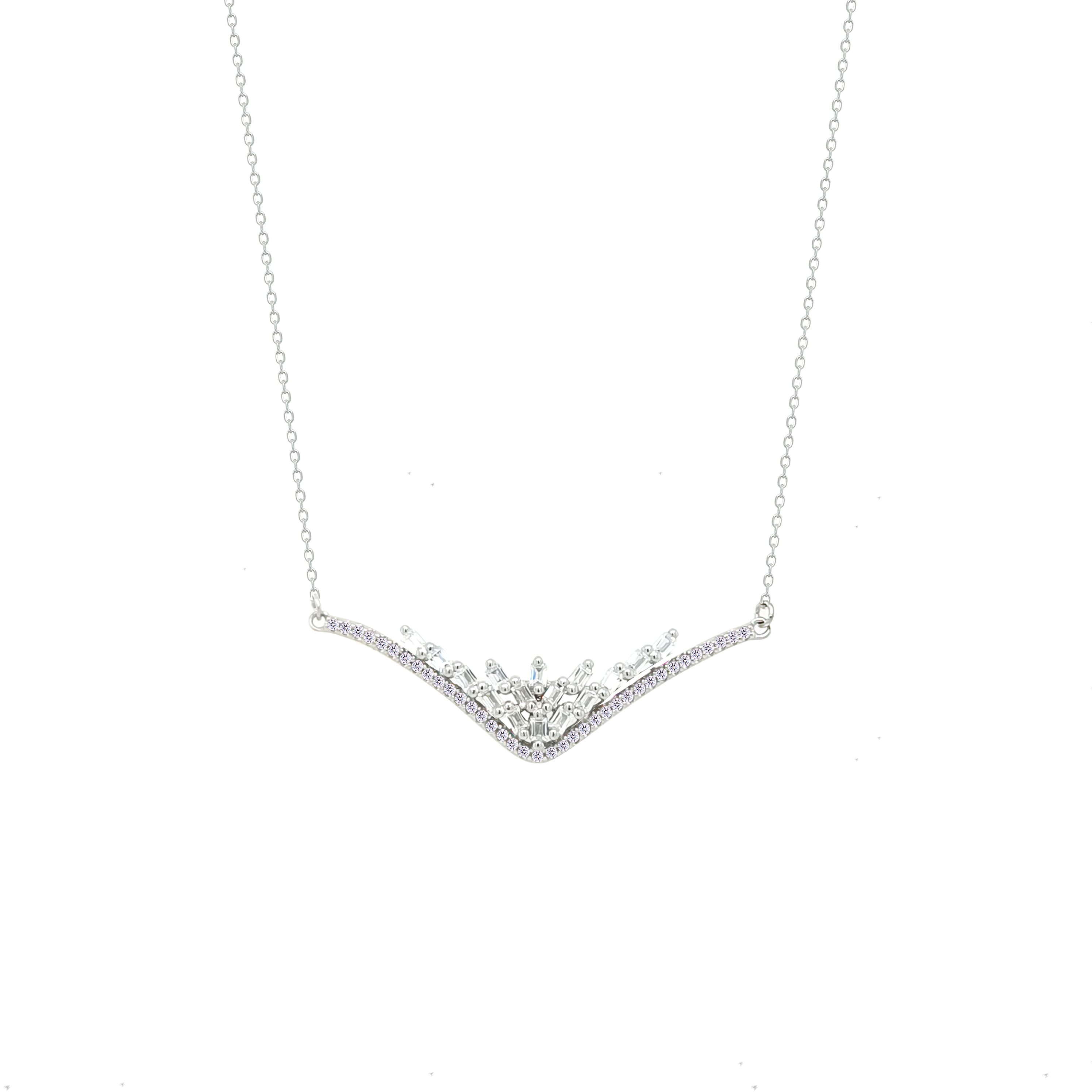 Asfour Crystal Chain Necklace With Deer Antlers Design In 925 Sterling Silver-NM0101