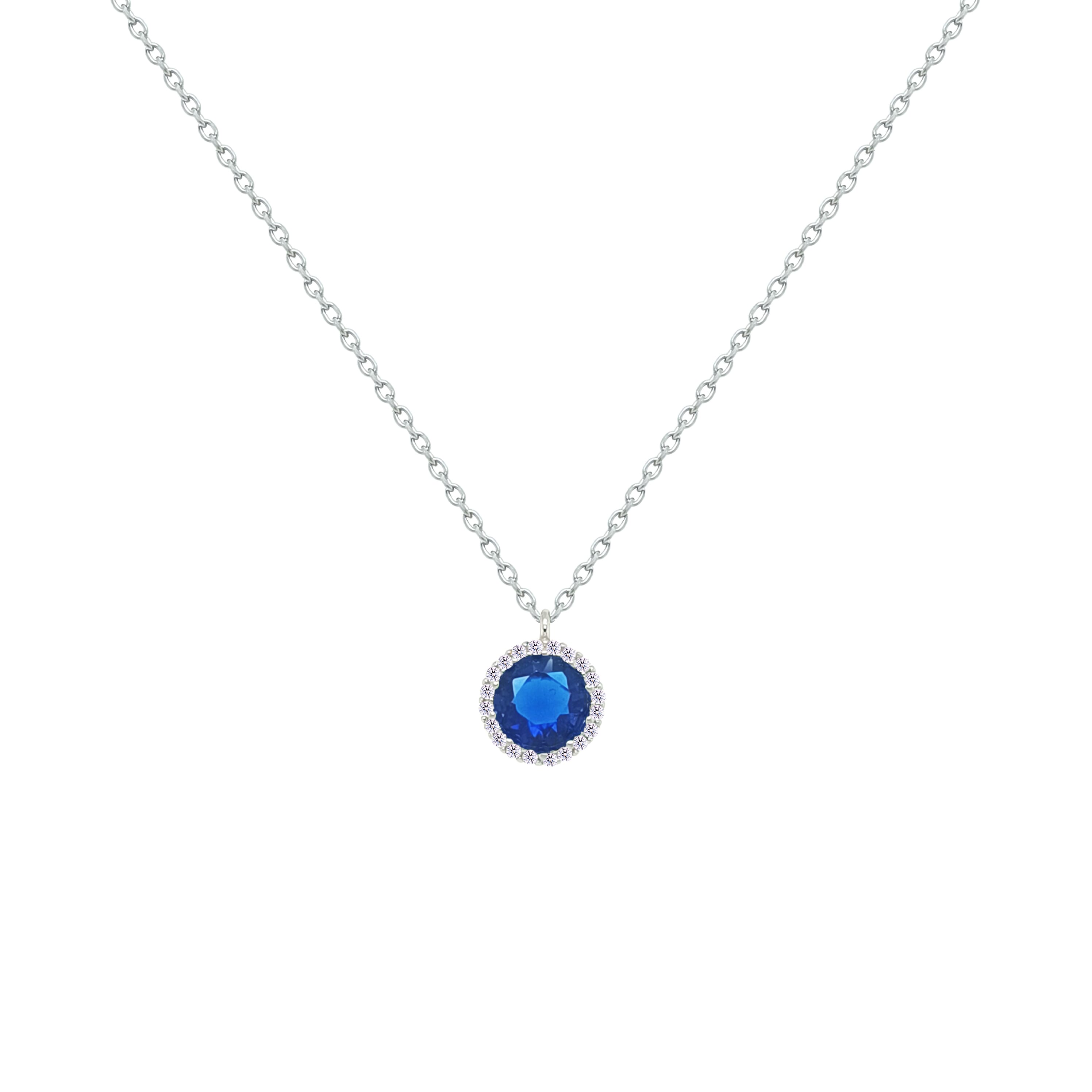 Asfour Crystal Chain Necklace With Blue Round Pendant In 925 Sterling Silver-NM0102-B