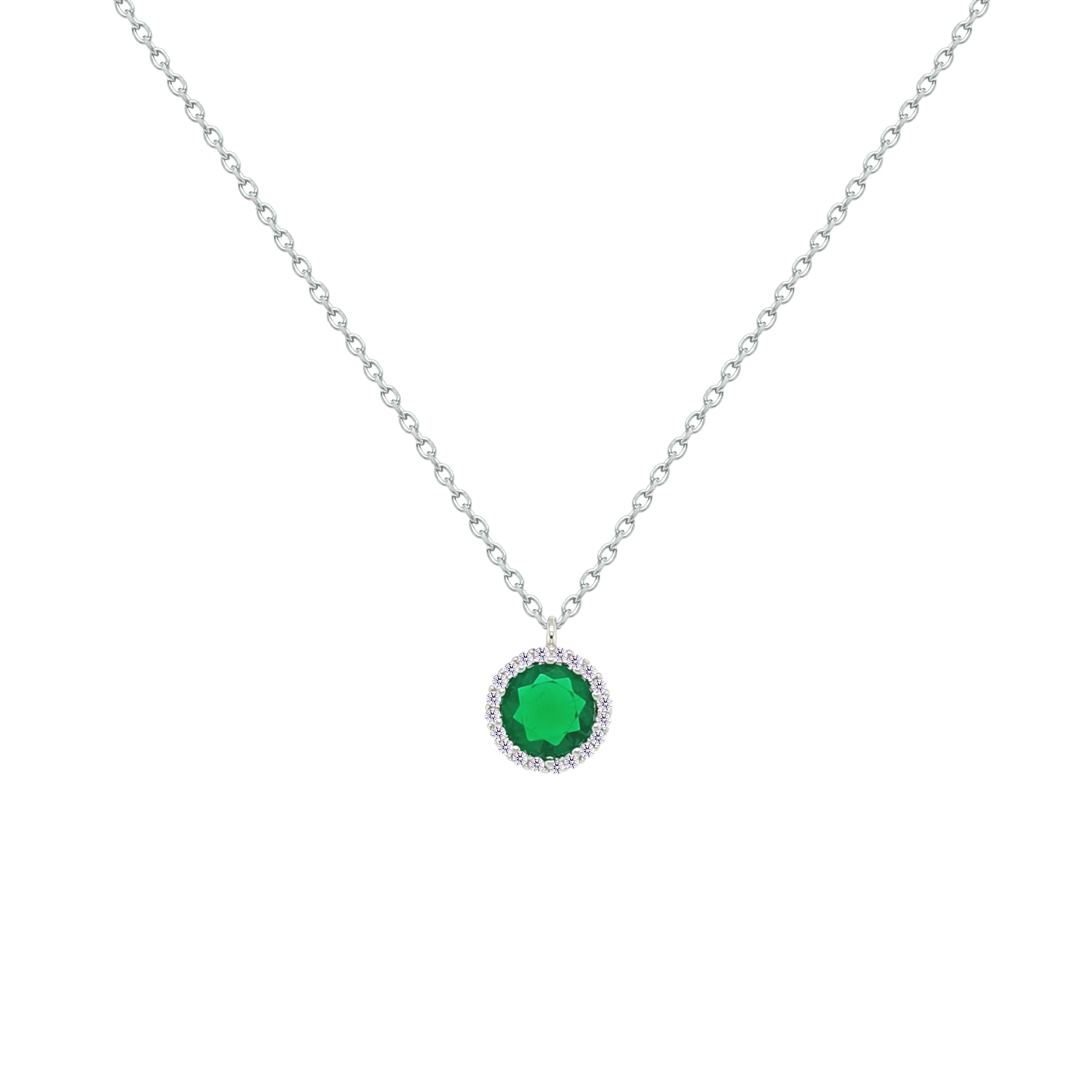 Asfour Crystal Chain Necklace With Emerald Round Pendant In 925 Sterling Silver-NM0102-G