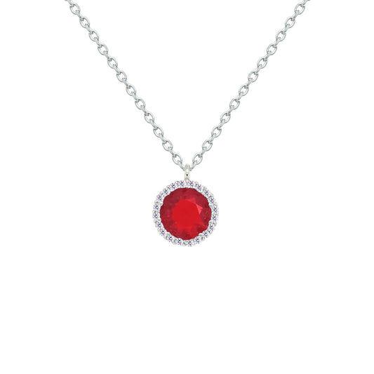 Asfour Crystal Chain Necklace With Ruby Round Pendant In 925 Sterling Silver-NM0102-R