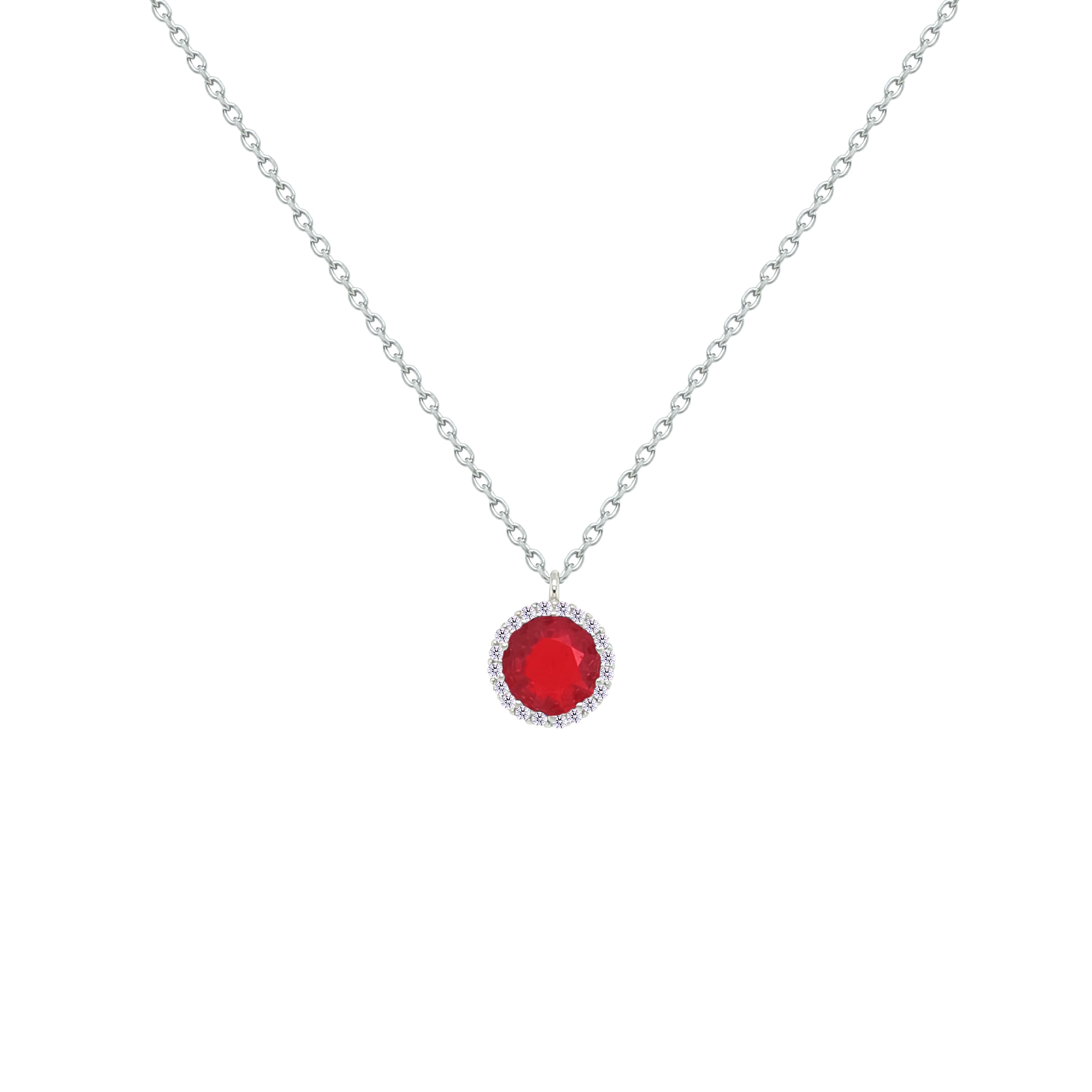 Asfour Crystal Chain Necklace With Ruby Round Pendant In 925 Sterling Silver-NM0102-R