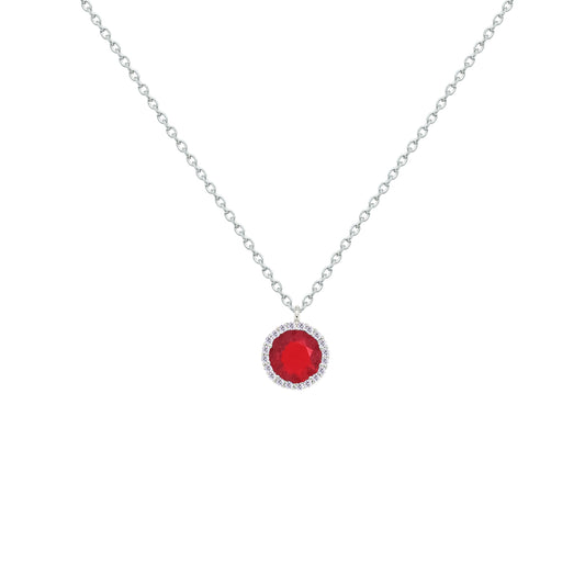 Asfour Crystal Chain Necklace With Ruby Round Pendant In 925 Sterling Silver-NM0102-R