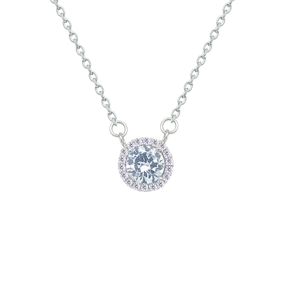 Asfour Crystal Chain Necklace With Halo Round Zircon Pendant In 925 Sterling Silver-NM0103