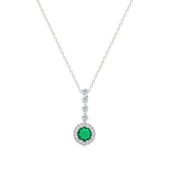 Asfour Crystal Chain Necklace With Halo Emerald Round Zircon Pendant In 925 Sterling Silver-NM0105-G