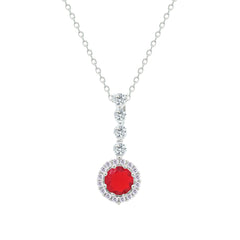 Asfour Crystal Chain Necklace With Halo Ruby Round Zircon Pendant In 925 Sterling Silver-NM0105-R