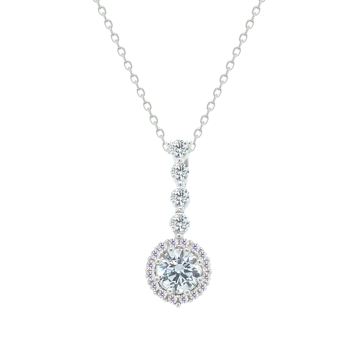 Asfour Crystal Chain Necklace With Halo Round Zircon Pendant In 925 Sterling Silver-NM0105