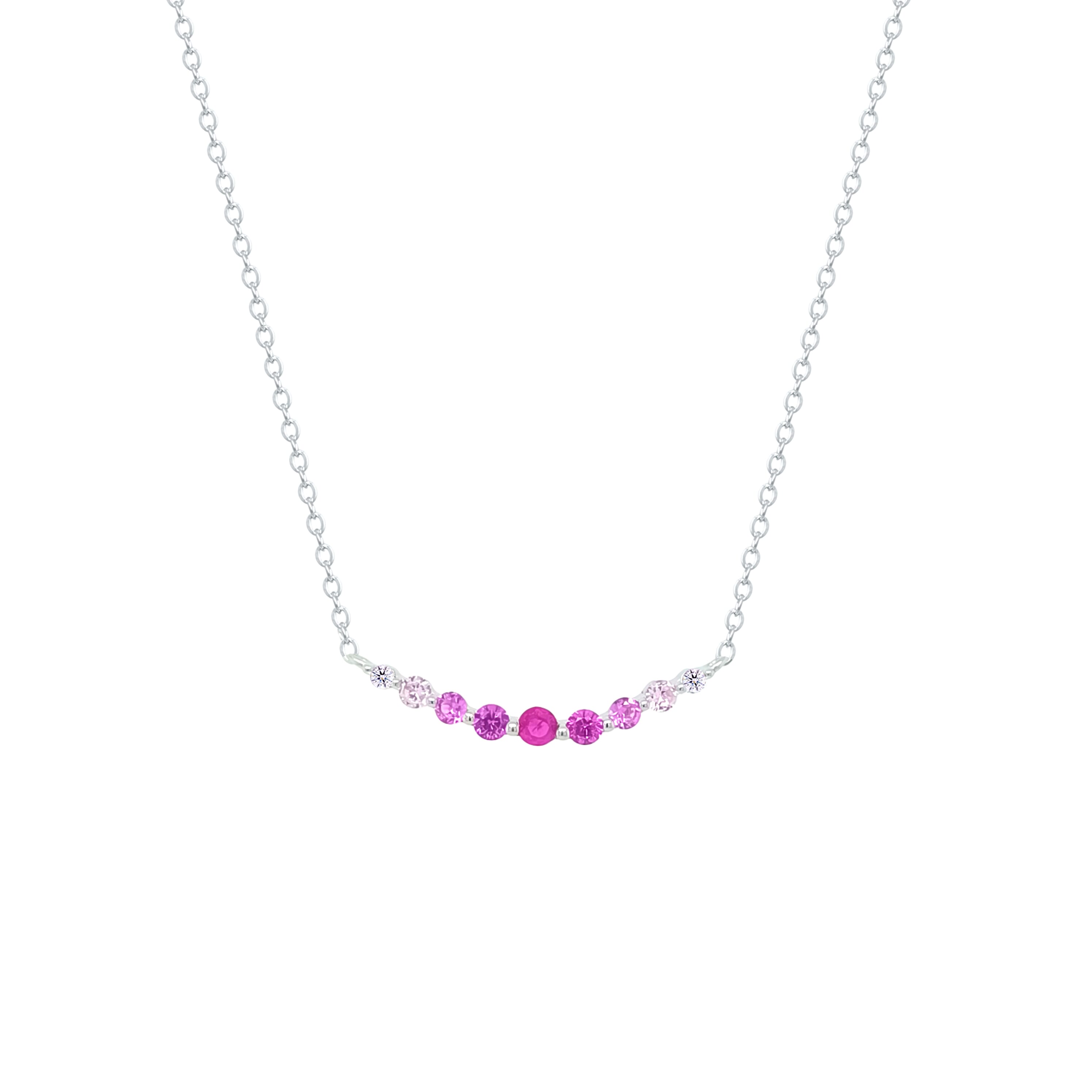 Asfour Crystal Chain Necklace With Light & Dark Fuchsia Zircon In 925 Sterling Silver-NM0106-FO