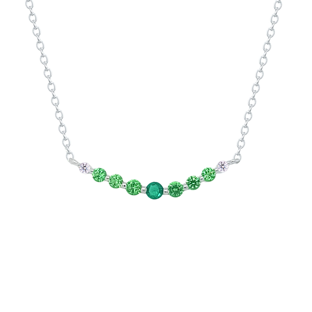 Asfour Crystal Chain Necklace With Light & Dark Emerald Zircon In 925 Sterling Silver-NM0106-GXLG