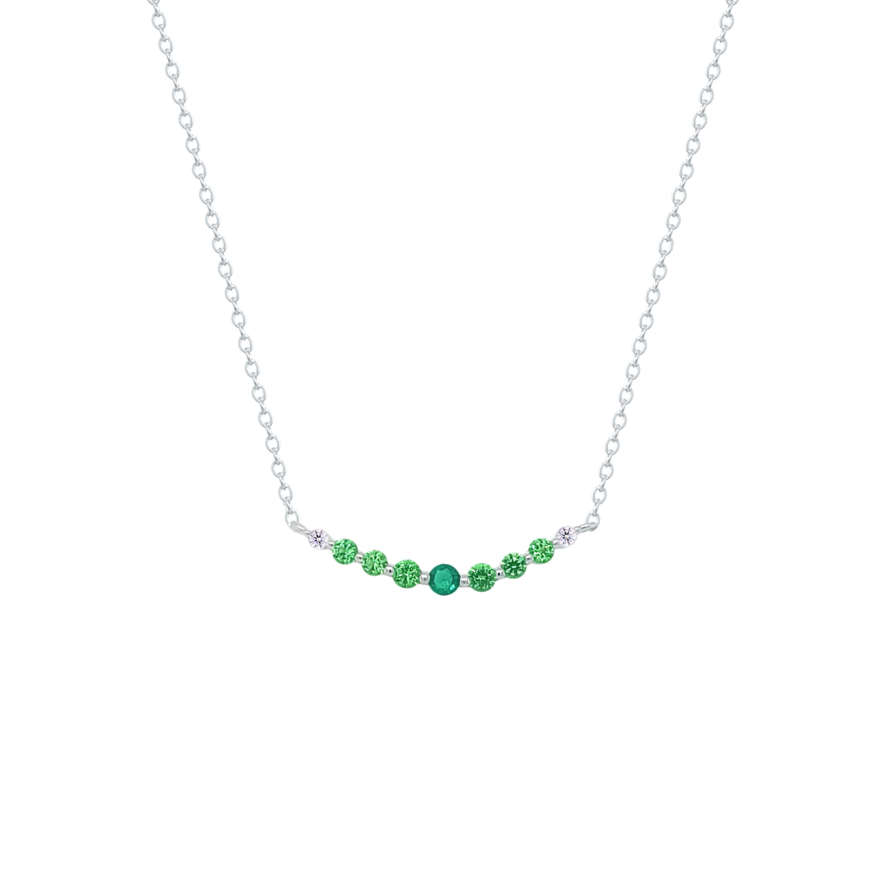 Asfour Crystal Chain Necklace With Light & Dark Emerald Zircon In 925 Sterling Silver-NM0106-GXLG