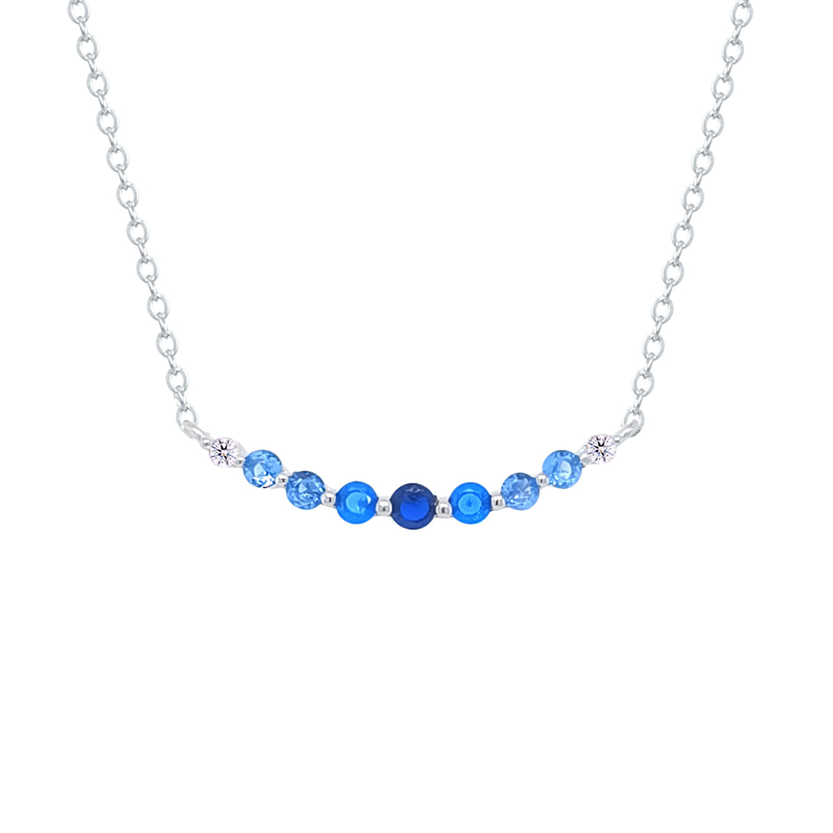 Asfour Crystal Chain Necklace With Light & Dark Aqumarine Zircon In 925 Sterling Silver-NM0106-MXLM