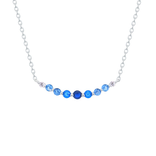 Asfour Crystal Chain Necklace With Light & Dark Aqumarine Zircon In 925 Sterling Silver-NM0106-MXLM