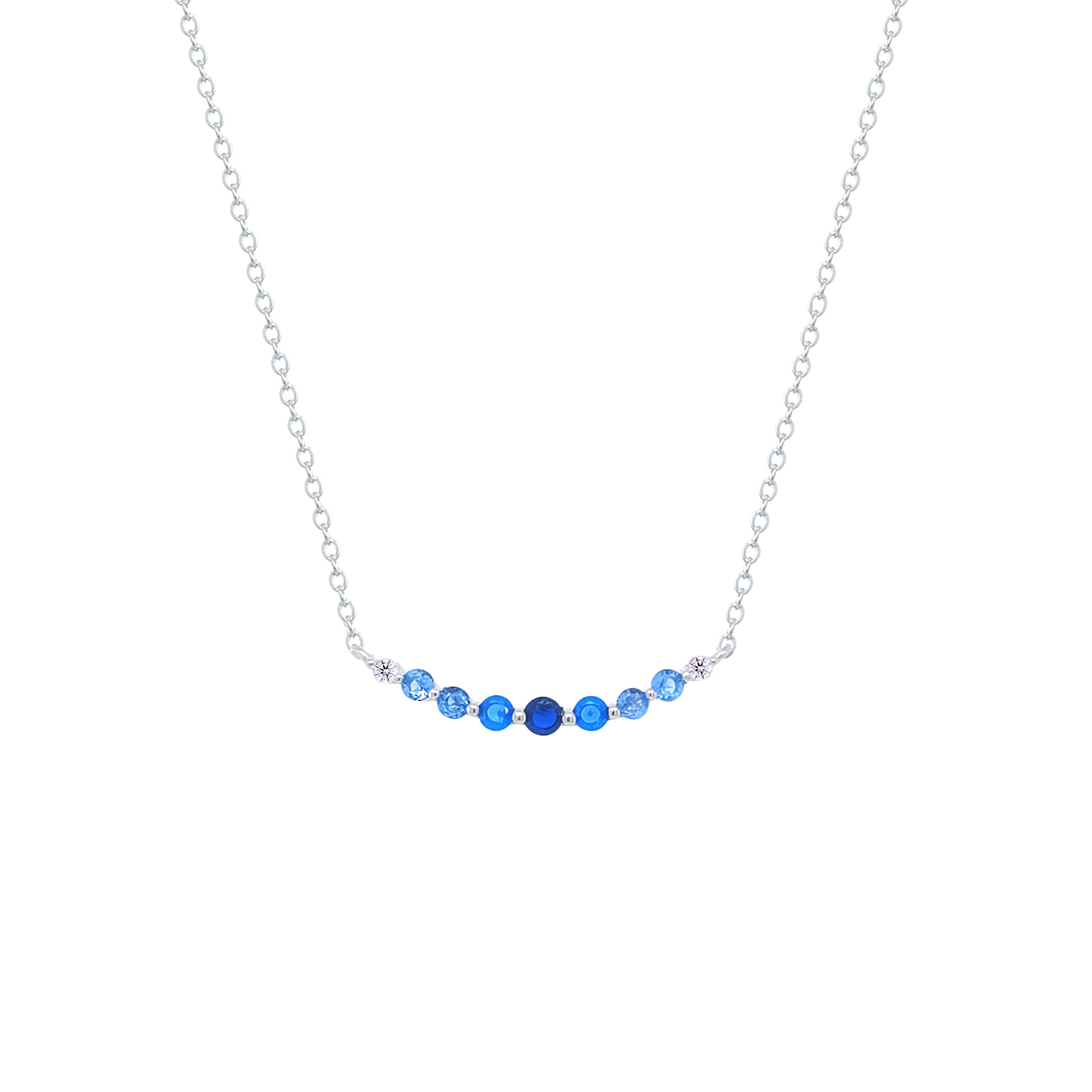 Asfour Crystal Chain Necklace With Light & Dark Aqumarine Zircon In 925 Sterling Silver-NM0106-MXLM