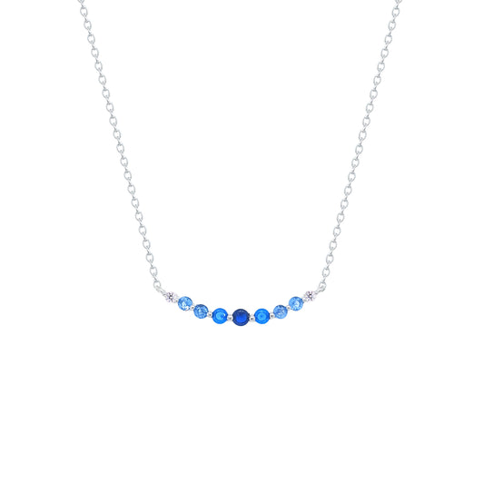Asfour Crystal Chain Necklace With Light & Dark Aqumarine Zircon In 925 Sterling Silver-NM0106-MXLM