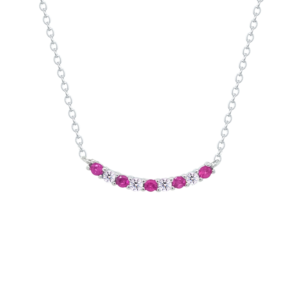 Asfour Crystal Chain Necklace With Clear & Fuchsia Zircon Stones In 925 Sterling Silver-NM0106-WF