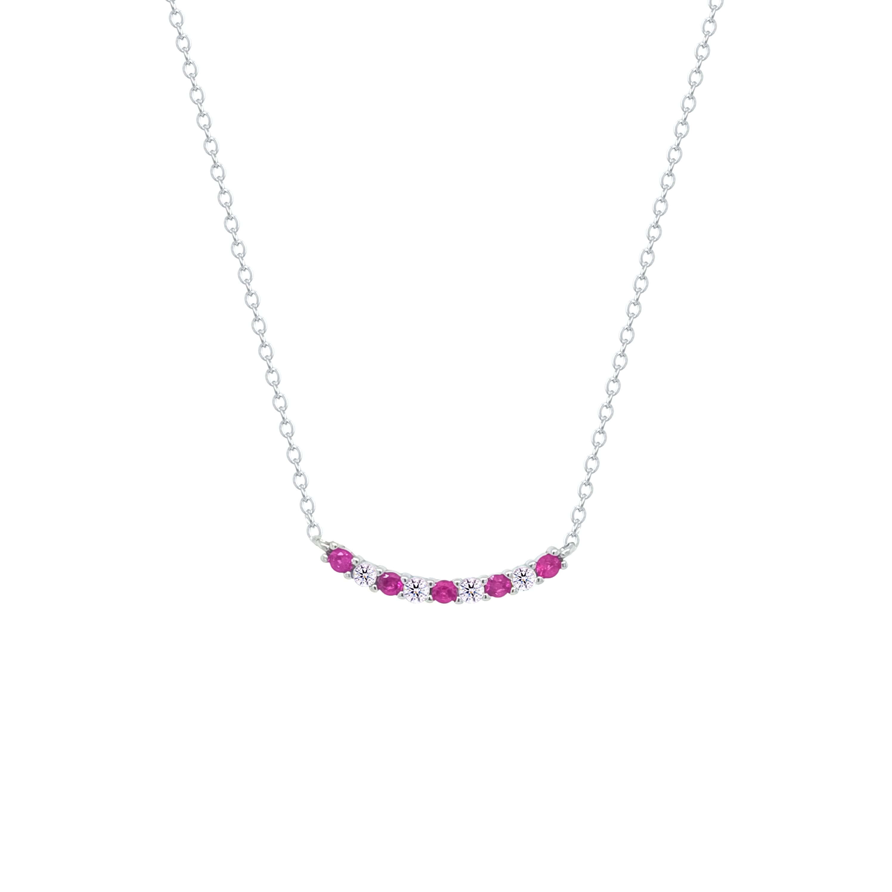 Asfour Crystal Chain Necklace With Clear & Fuchsia Zircon Stones In 925 Sterling Silver-NM0106-WF