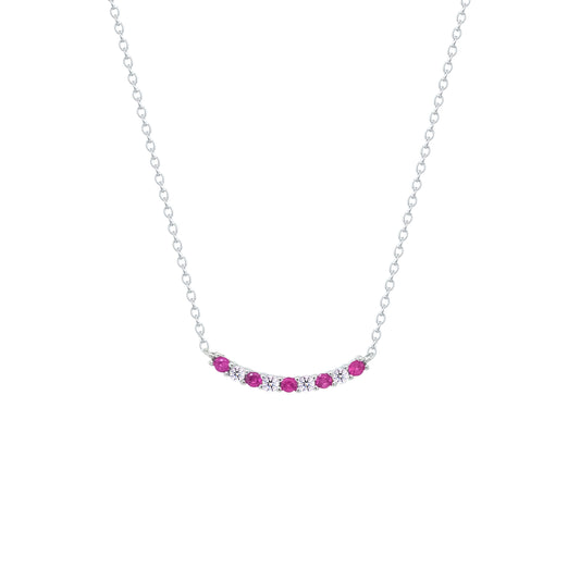 Asfour Crystal Chain Necklace With Clear & Fuchsia Zircon Stones In 925 Sterling Silver-NM0106-WF