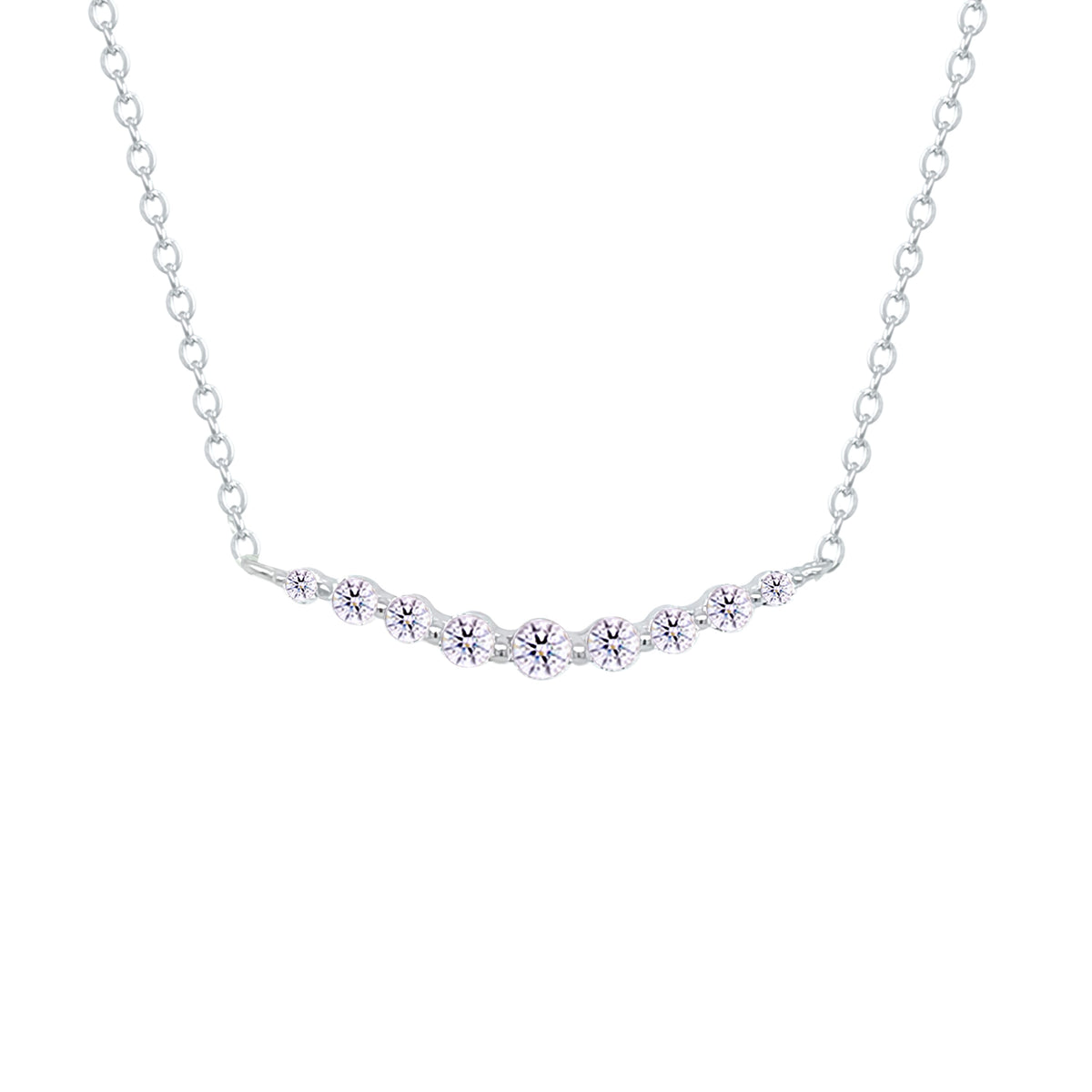 Asfour Crystal Chain Necklace With Round Zircon Stones In 925 Sterling Silver-NM0106