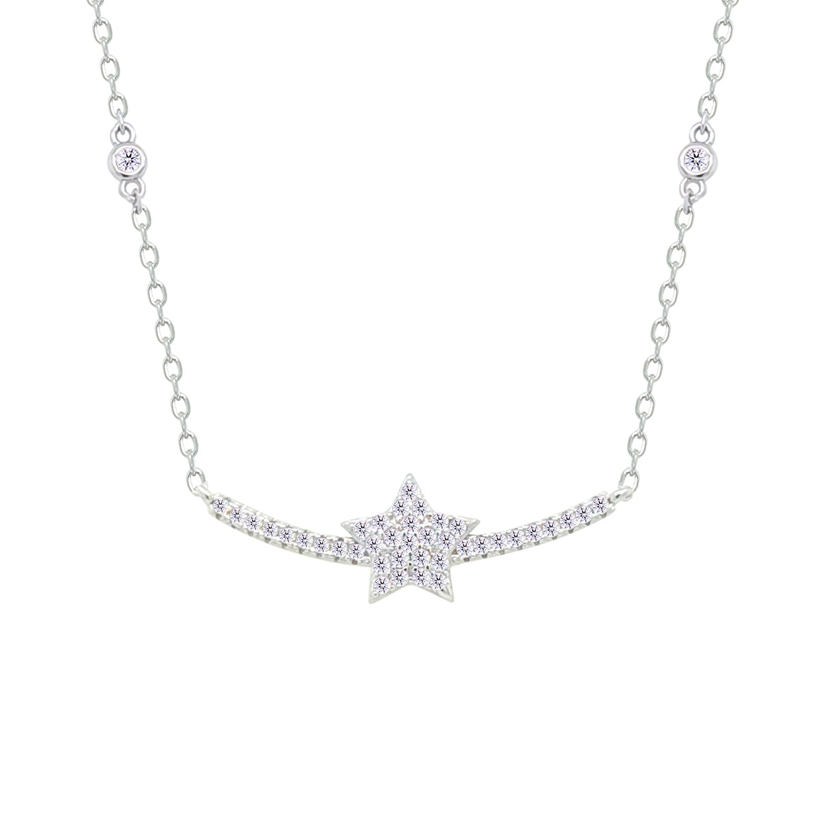 Asfour Crystal Chain Necklace With Decorative Star Design In 925 Sterling Silver-NM0108
