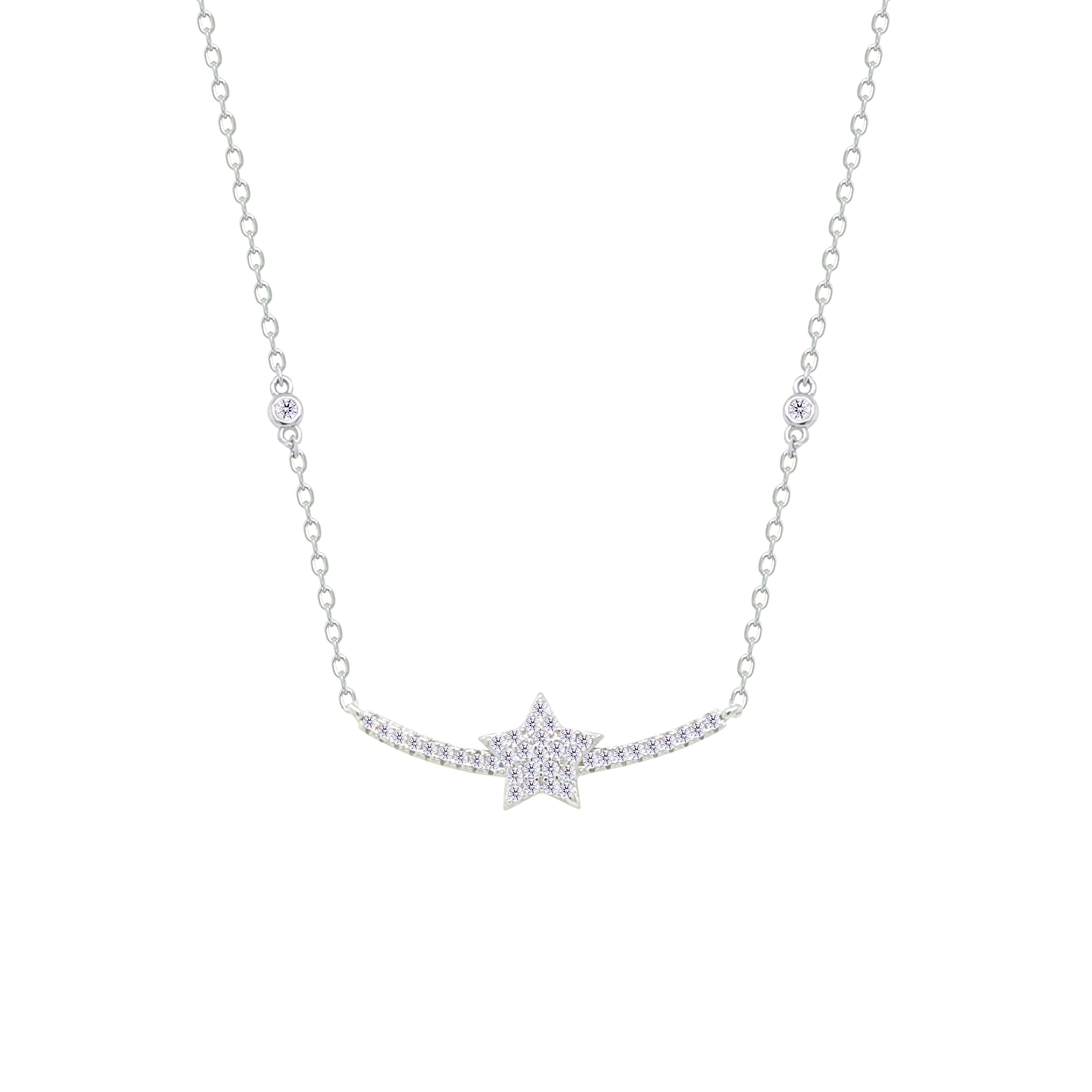 Asfour Crystal Chain Necklace With Decorative Star Design In 925 Sterling Silver-NM0108
