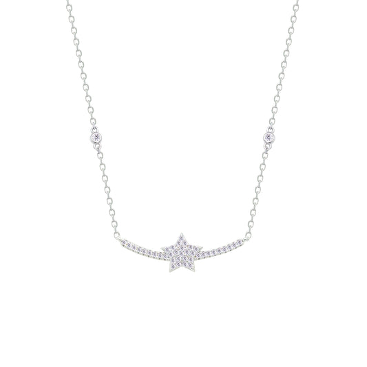 Asfour Crystal Chain Necklace With Decorative Star Design In 925 Sterling Silver-NM0108