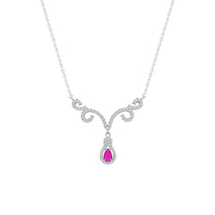 Asfour Crystal Chain Necklace With Fuchsia Deer Antlers Design In 925 Sterling Silver-NM0112-WF