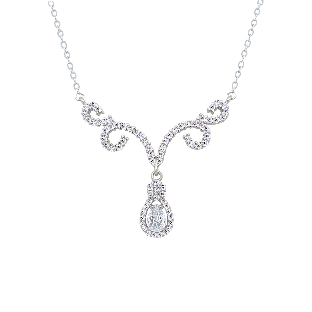 Asfour Crystal Chain Necklace With Deer Antlers Design In 925 Sterling Silver-NM0112