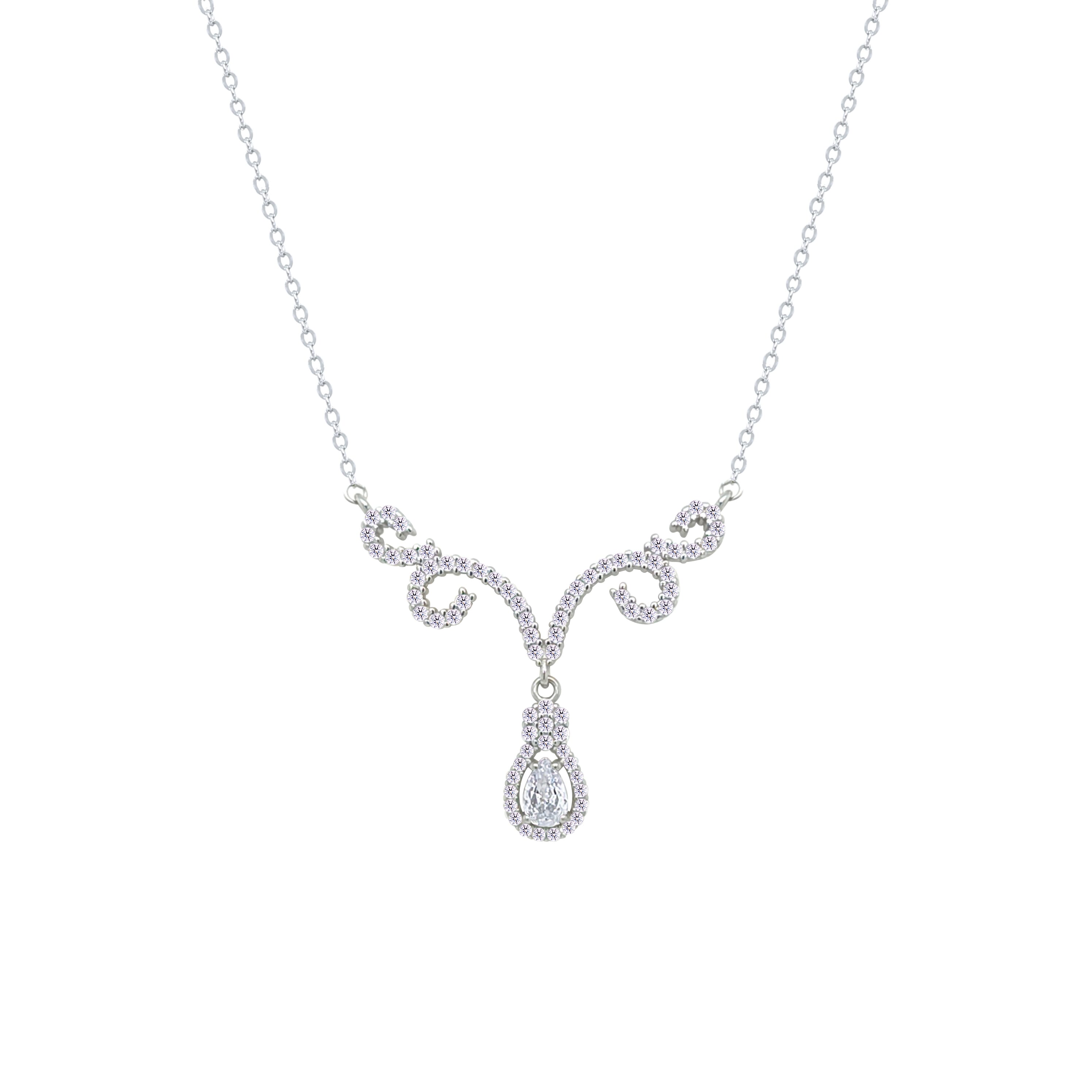 Asfour Crystal Chain Necklace With Deer Antlers Design In 925 Sterling Silver-NM0112