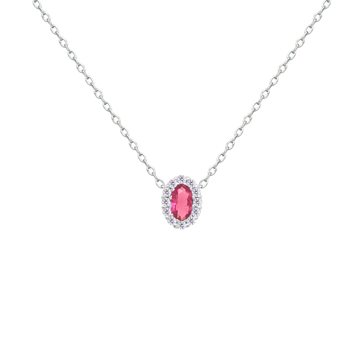 Asfour Crystal Chain Necklace With Dark Rose Oval Pendant In 925 Sterling Silver-NM0113-05