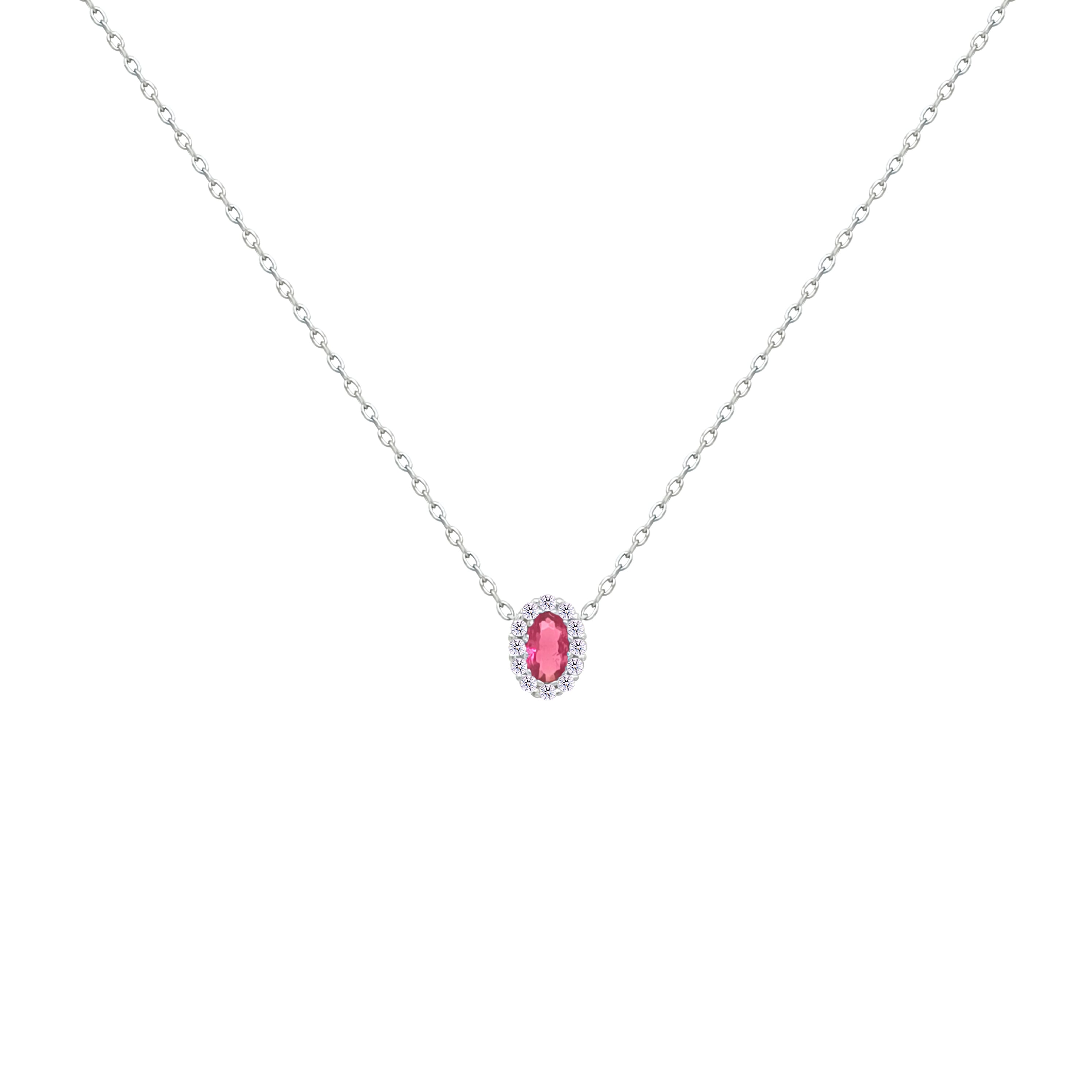 Asfour Crystal Chain Necklace With Dark Rose Oval Pendant In 925 Sterling Silver-NM0113-05