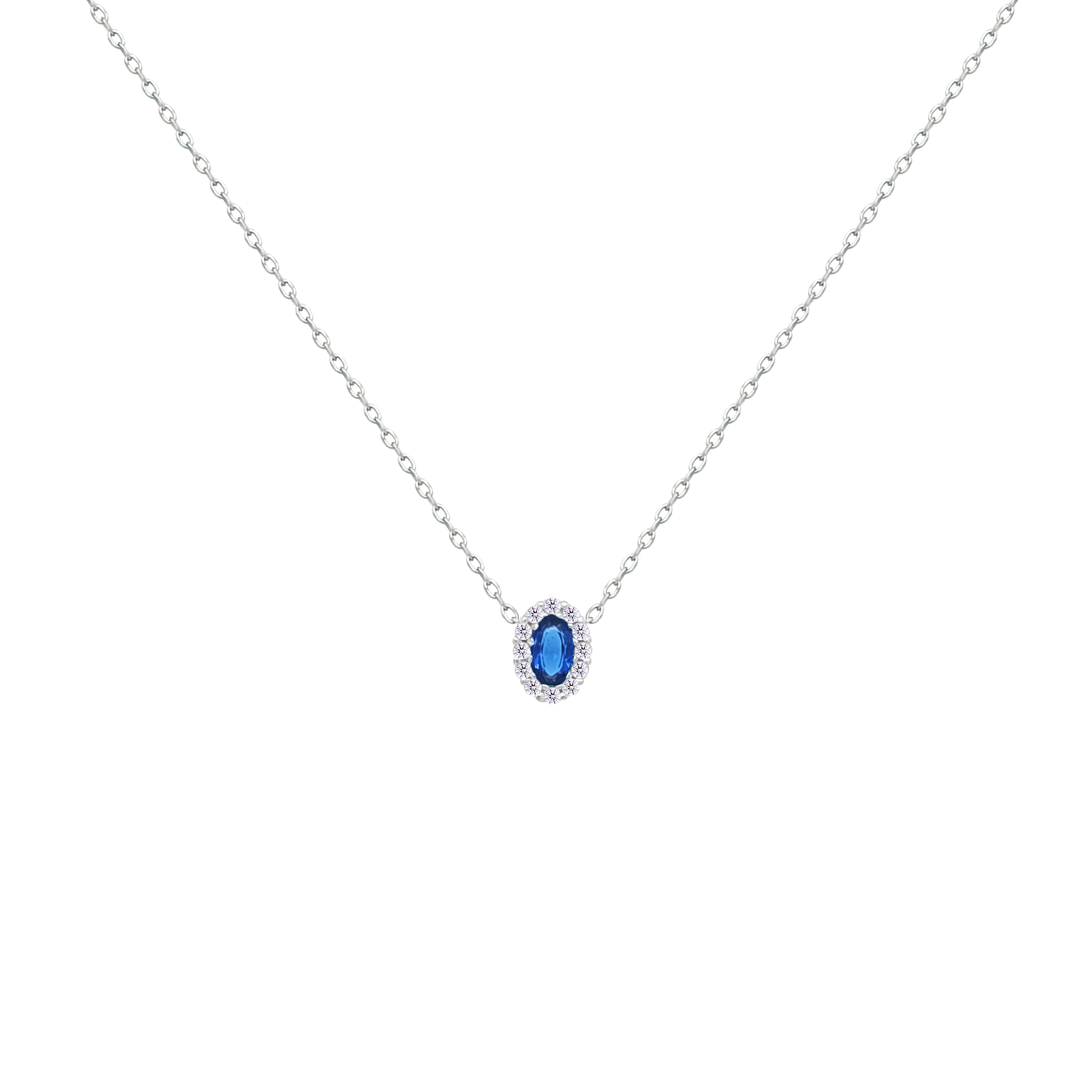 Asfour Crystal Chain Necklace With Blue Oval Pendant In 925 Sterling Silver-NM0113-B