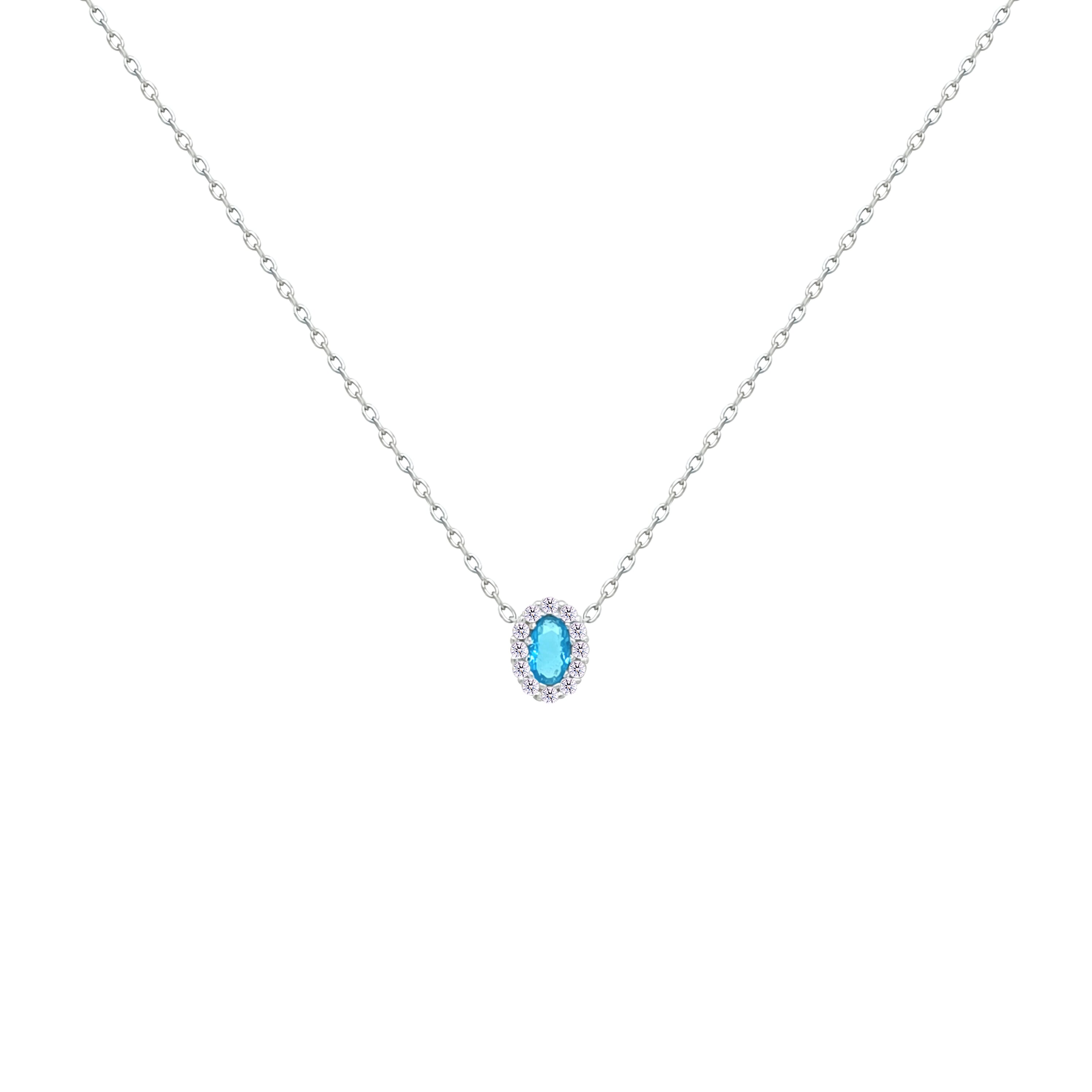 Asfour Crystal Chain Necklace With Aquamarine Oval Pendant In 925 Sterling Silver-NM0113-M