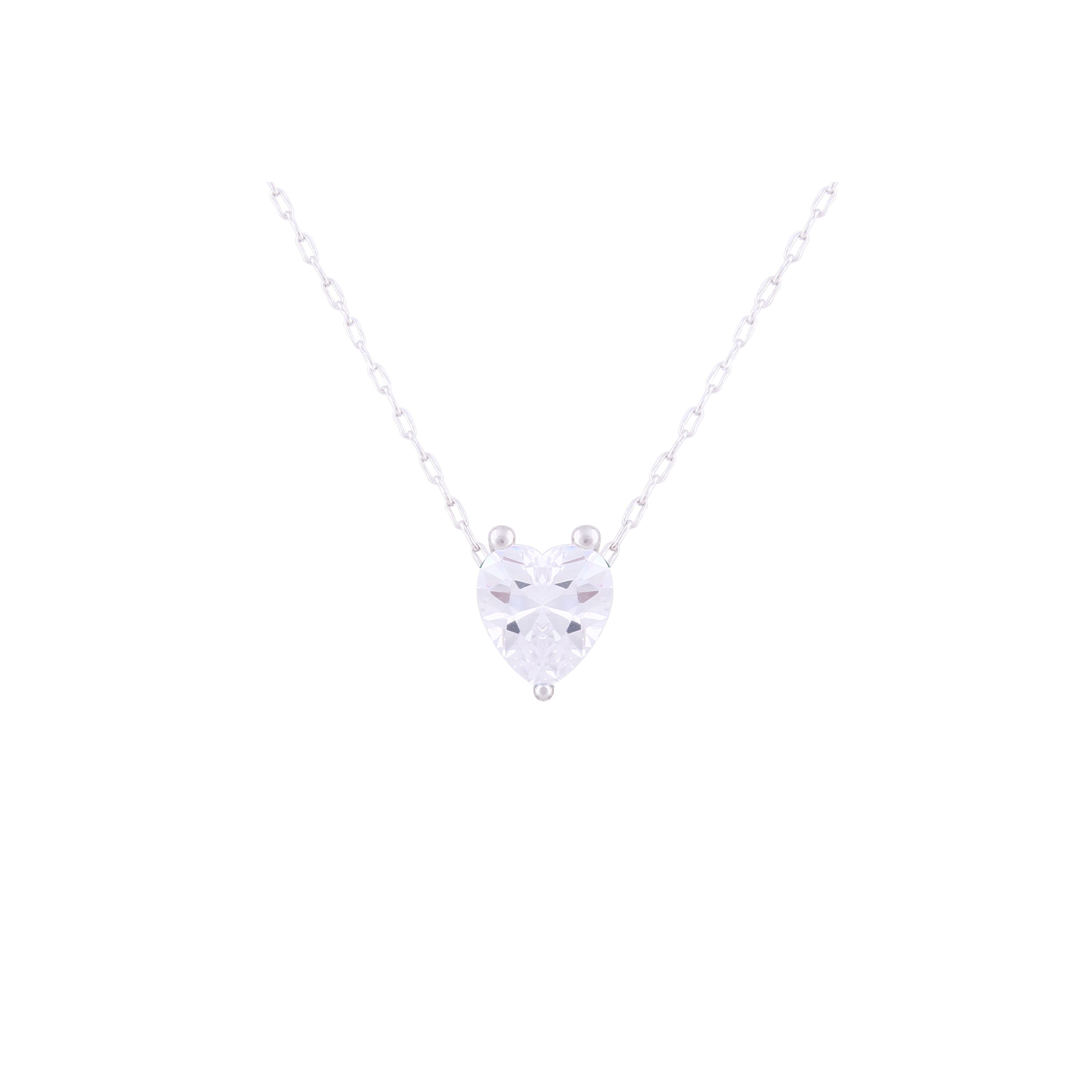 Asfour Crystal 925 Sterling Silver Chain Necklace With Clear Pendant