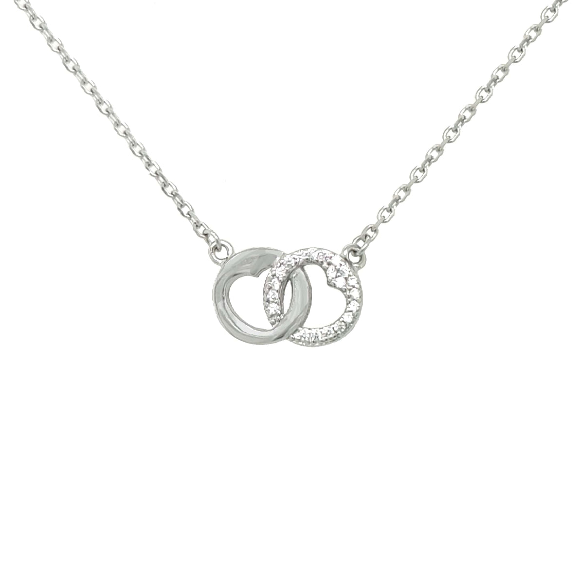 Asfour 925 Sterling Silver Heart Necklace With Clear Zircon Lobes - Silver