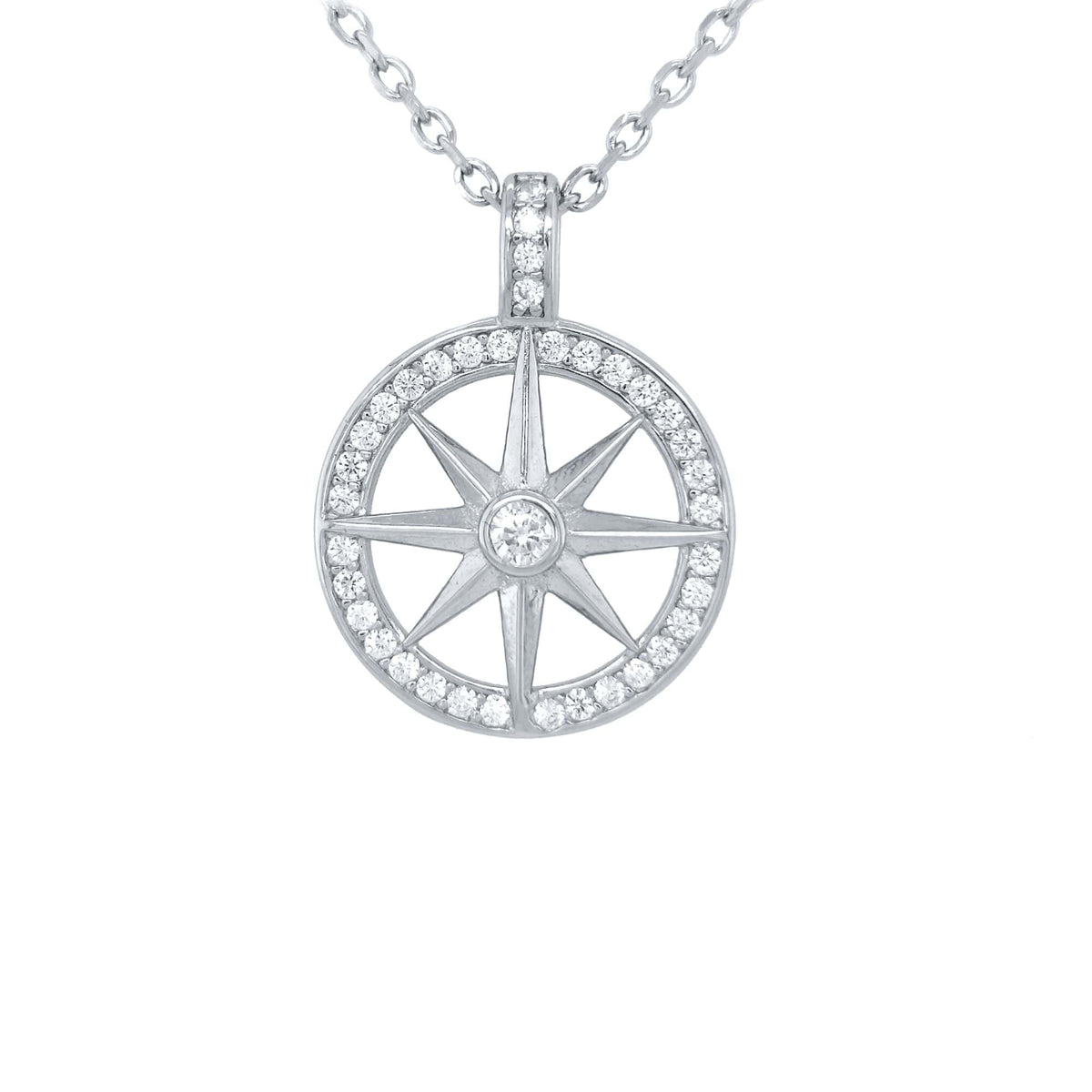 Asfour Crystal Chain Necklace With Compass Pendant Inlaid With Zircon In 925 Sterling Silver-NR0241