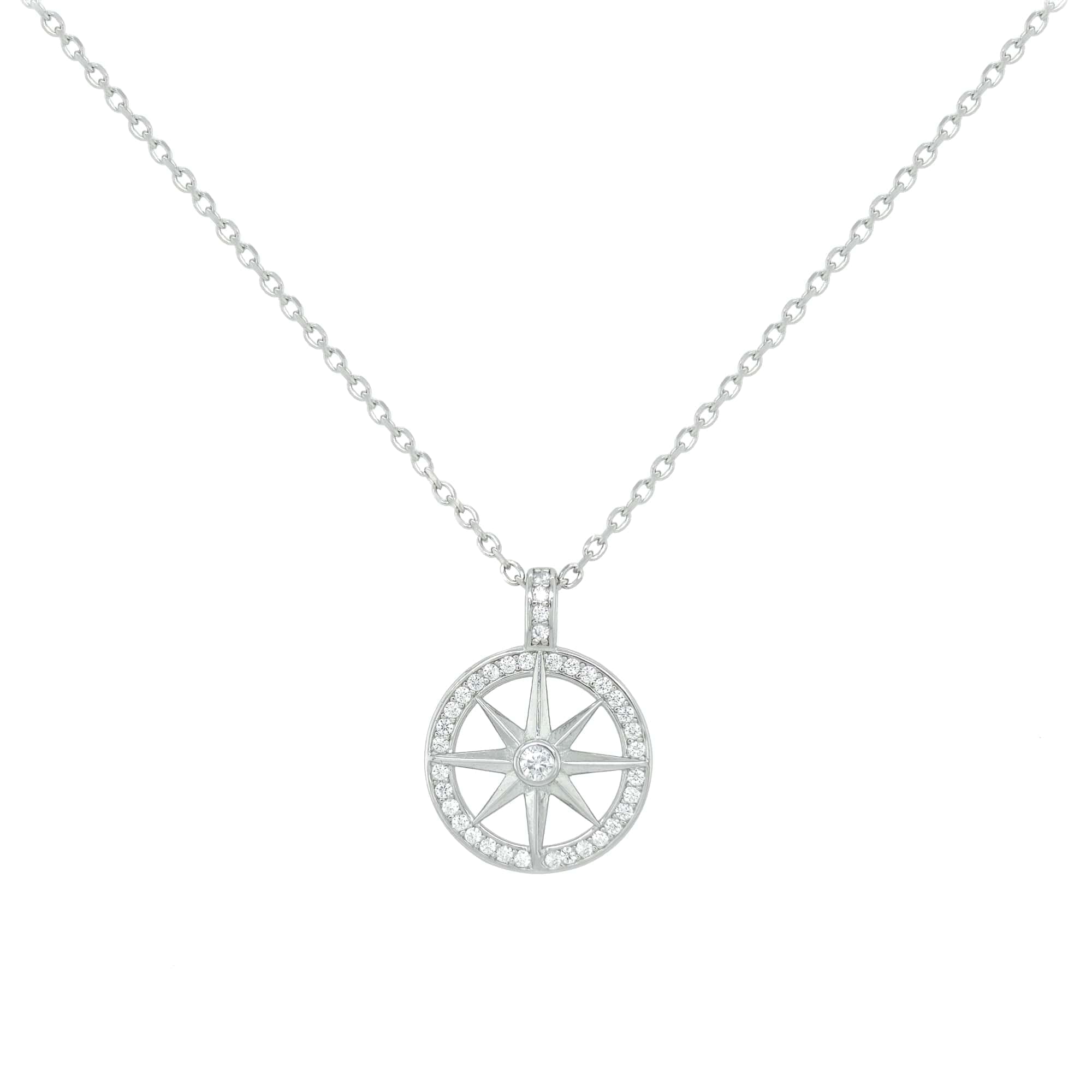 Asfour Crystal Chain Necklace With Compass Pendant Inlaid With Zircon In 925 Sterling Silver-NR0241