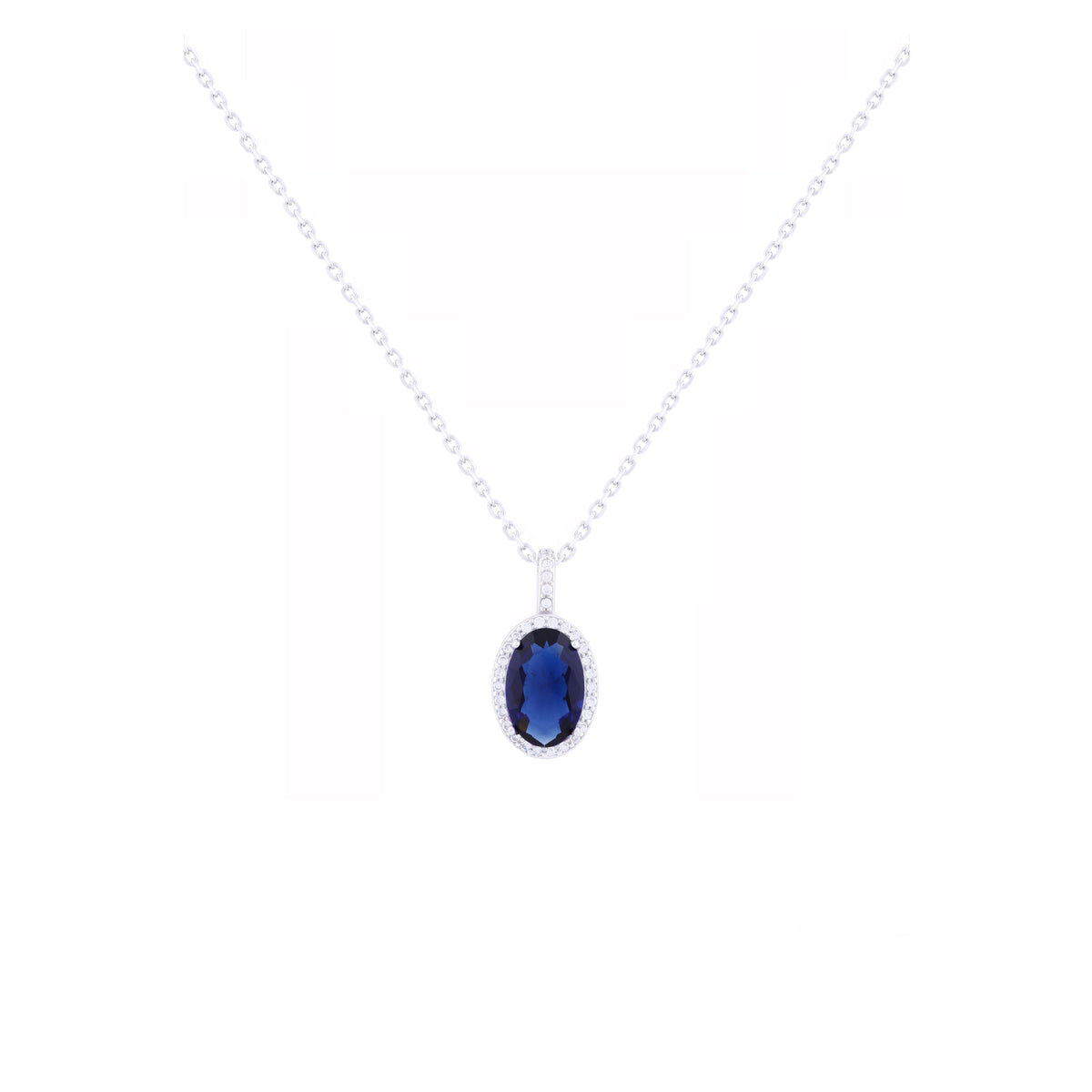 Asfour 925 Sterling Silver Necklace With Blue Oval Pendant