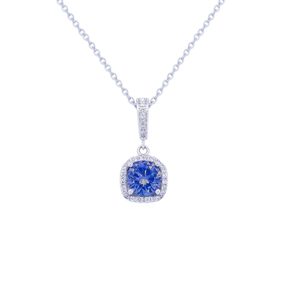 Asfour 925 Sterling Silver Necklace With Blue Square Pendant