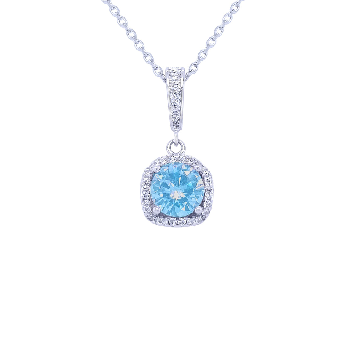 Asfour 925 Sterling Silver Necklace With Aquamarine Square Pendant