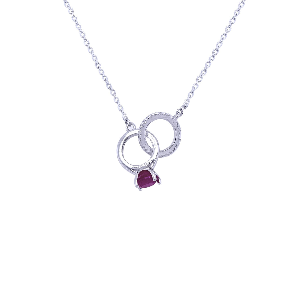 Asfour 925 Sterling Silver Necklace With Two Ring Pendant