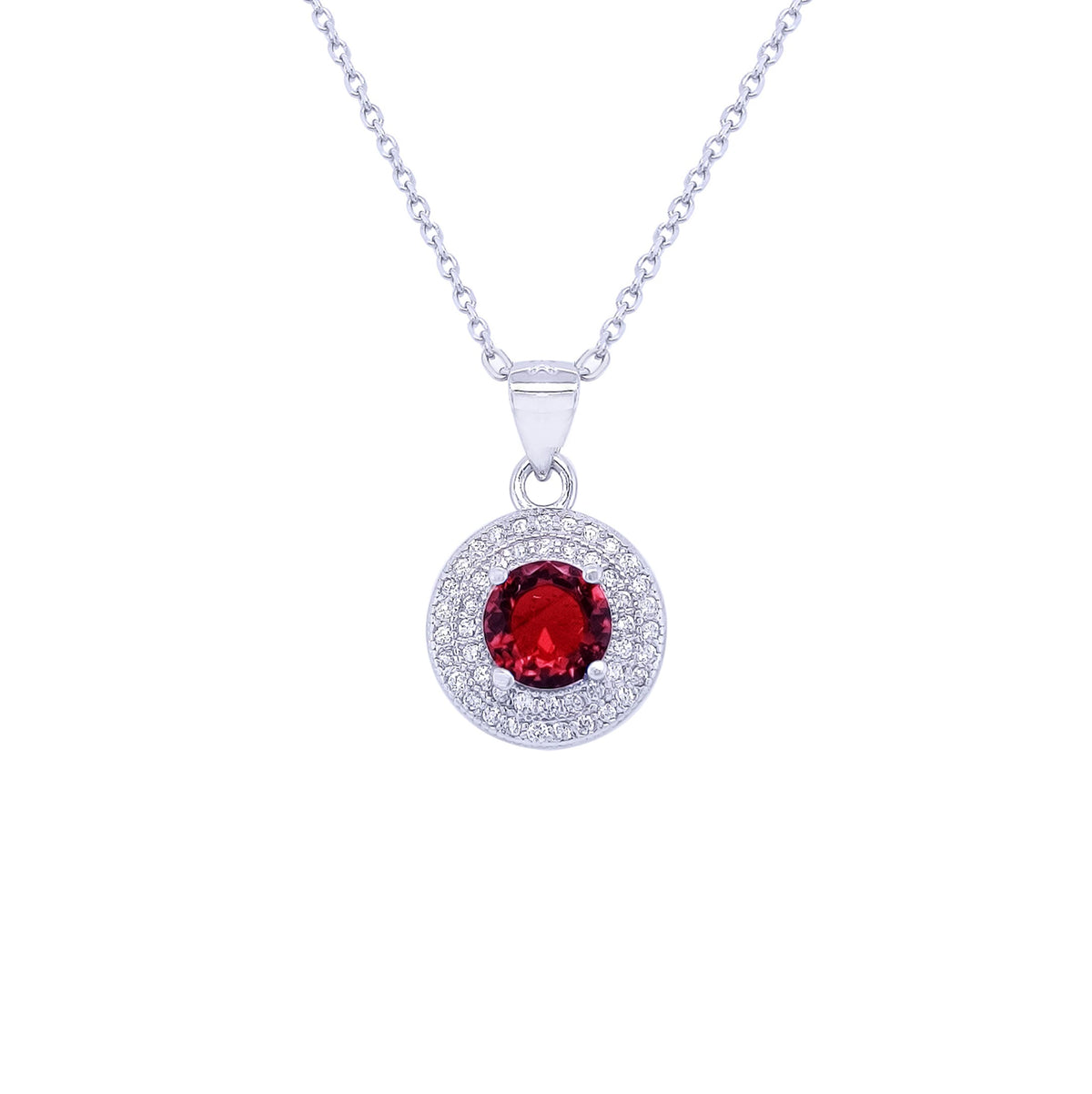 Asfour 925 Sterling Silver Necklace With Red Round Pendant